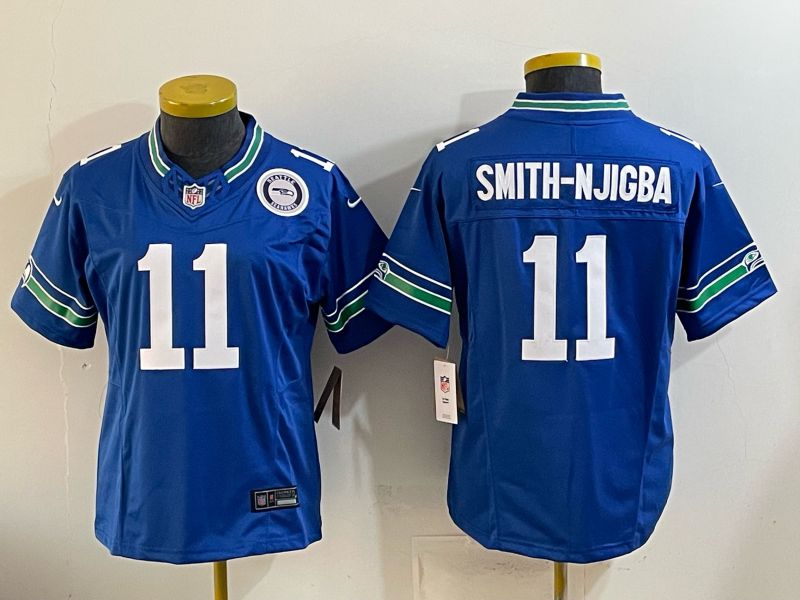 Youth Seattle Seahawks #11 Smith-Njigba Blue 3th generations Throwback 2026 Nike Limited NFL Jersey style 04